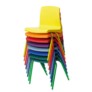 Stack of 8 bright Metalliform NP Stacking Classroom Chairs
