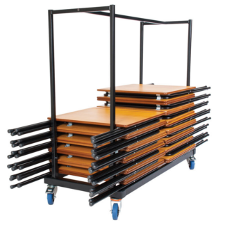 Zlite Beech Exam Desks Stacked on 40 Trolley