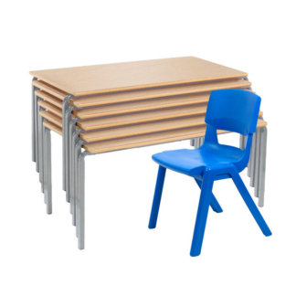 Blue Postura Chair with 6 Stacked Crush Bent Tables