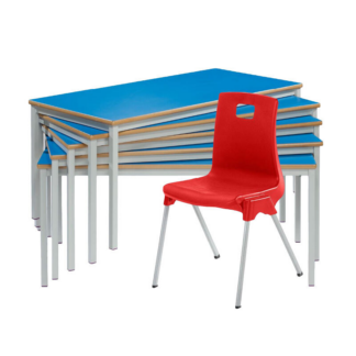 Red ST Chair with 5 Stacked Fully Welded Tables