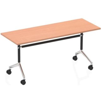 Beech rectangular Henley flip top table with silver and black legs