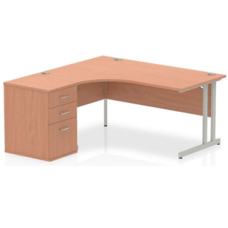 Beech Crescent Cantilever Desk with Pedestal