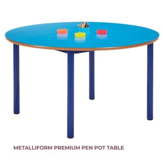 Blue Metalliform Round Table with Pen Pot Holders