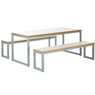 White Urban Table and Benches with silver frame