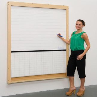 Woman standing in front of wall mounted rollerboard