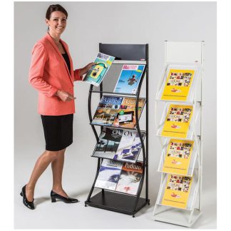 Woman standing next to wave leaflet dispensers
