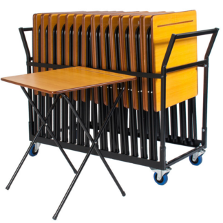 Zlite Beech Exam Desks Stacked in 25 Trolley